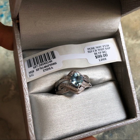 Zales Jewelry - NIB 6.0mm Sky Blue Topaz White Sapphire Ring 925